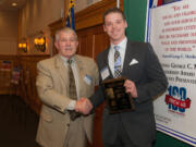 Contributed photo
Vancouver City Councilman Larrry Smith (left) congratulates Jordan Boldt of Washougal, honored as the 2013 Gen. George C. Marshall Public Leadership Award recipient. He is the 24th recipient of this prestigious annual community award honoring the legacy of one-time Vancouver resident Gen. George C. Marshall.