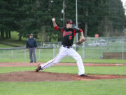 Camas High School senior Tyler Hallead fired four scoreless innings pitched before a hail storm suspended play against Skyview.