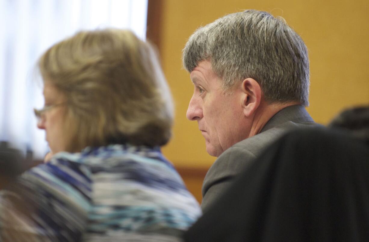 Ryan D. Whitaker of Vancouver sits through a hearing in Judge Robert Lewis' courtroom Jan. 28.