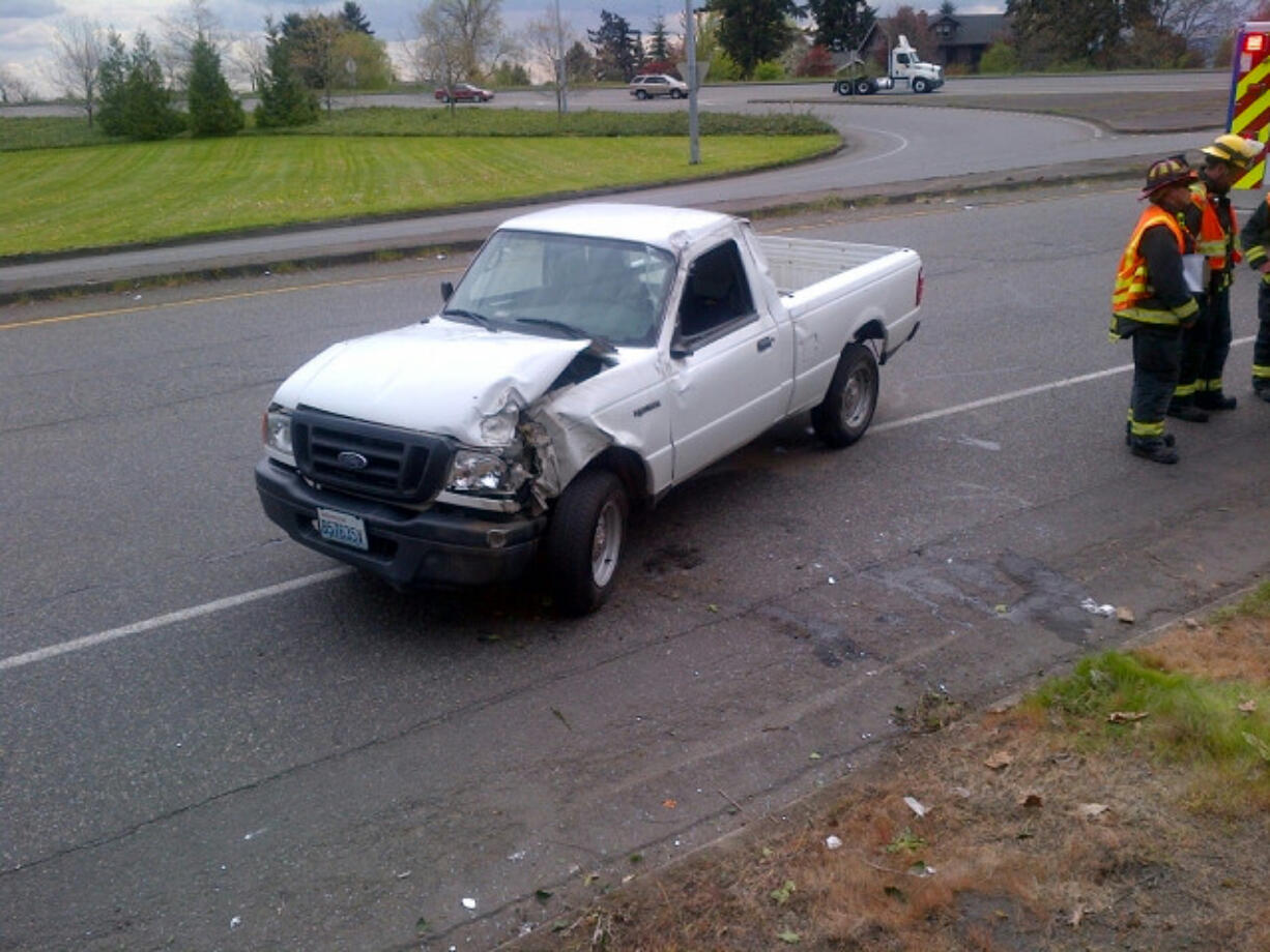 A man was arrested on suspicion of driving under the influence of intoxicants after he crashed his pickup on an I-5 offramp.