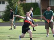 Austin Tofell took second place in the javelin with this throw of 140 feet, 7 inches during Friday's Panther Twilight track and field meet, at Fishback Stadium.