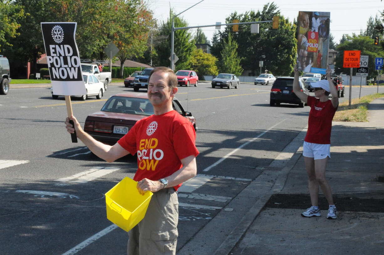 Local architect Randy Salisbury goes &quot;Panhandling for Polio&quot; as part of an effort by seven Clark County Rotary Clubs to help eradicate the disease in September 2011.