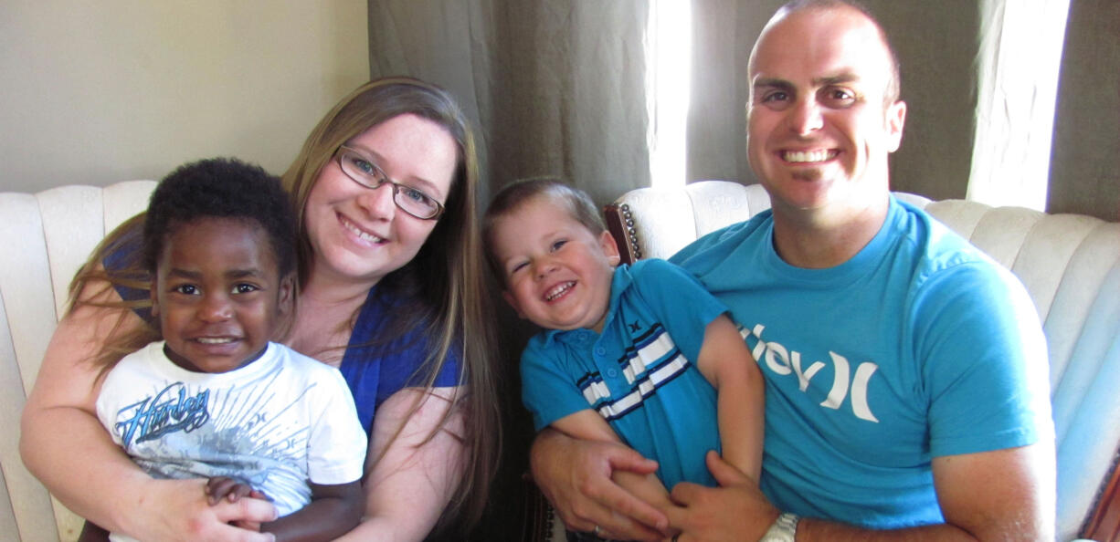 April and Aaron Marvin sat down Friday morning for photos with their sons Kamble, 2, and Carson, 3.