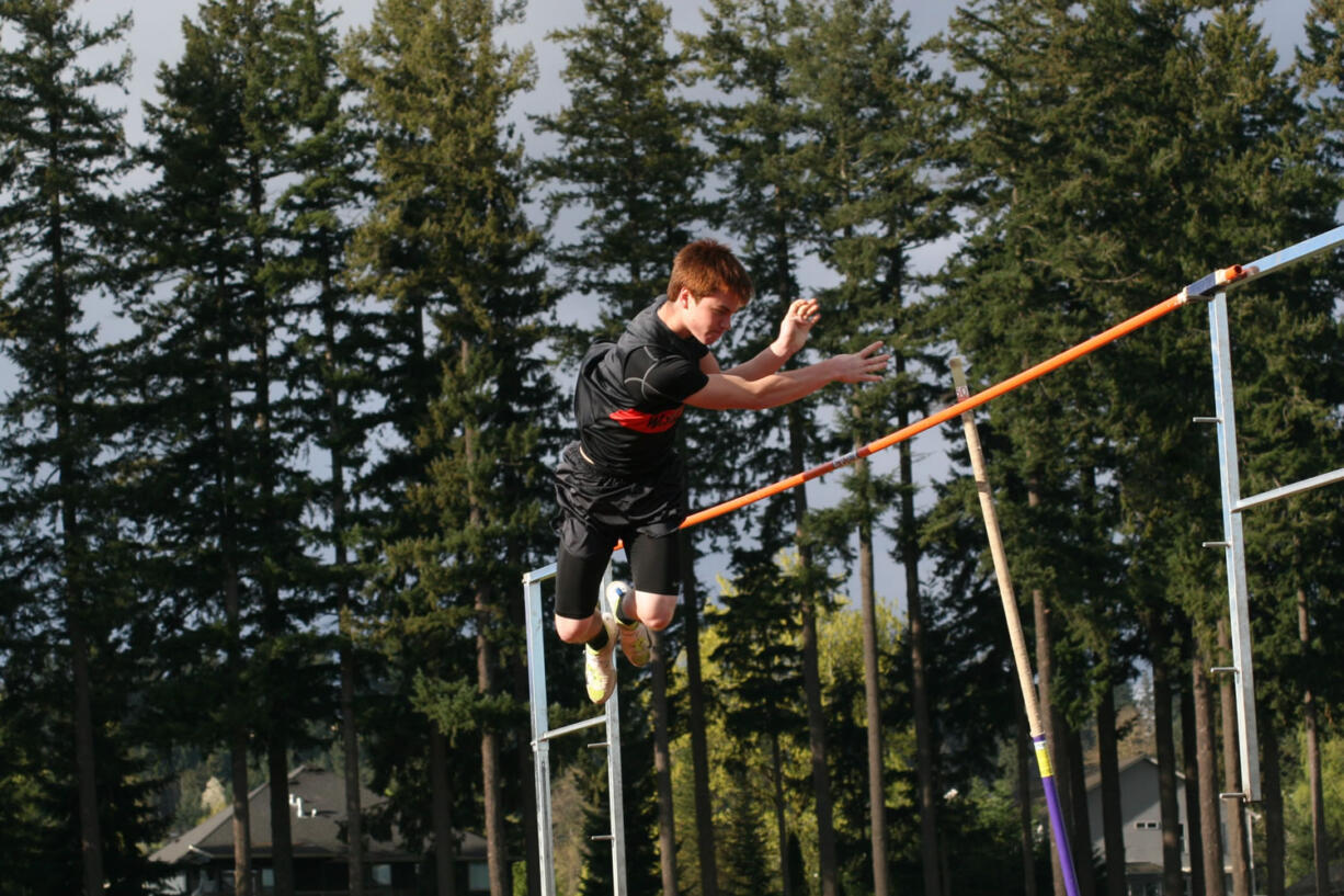 Adam Thomas clinched first place on the pole vault and in the long jump to help the Washougal boys track and field team beat Hockinson and Ridgefield for the league championship.