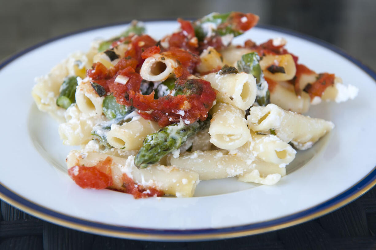 Baked Ziti With Asparagus and Fresh Tomato Sauce can be served as a side dish with grilled chicken.