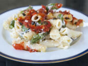 Baked Ziti With Asparagus and Fresh Tomato Sauce can be served as a side dish with grilled chicken.