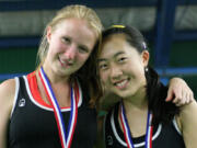 Camas sophomores Jen Lewis (left) and Esther Kwon (right) captured the district doubles championship Saturday.