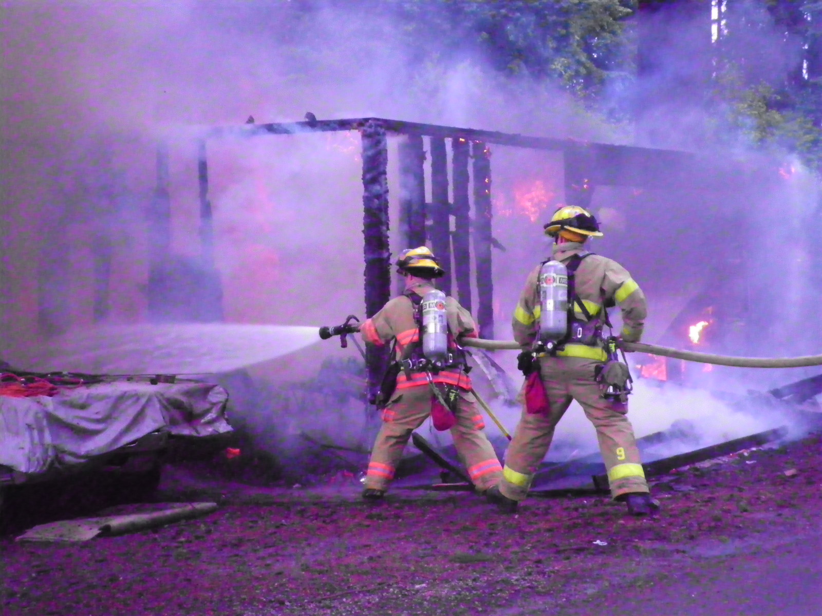 Firefighters responded to a blaze Monday afternoon that burned a shop near Northeast 117th Street and 50th Avenue.