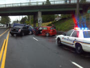 Portland Police investigate a crash of three vehicles on Northeast Lombard Street near the 42nd Avenue overpass. A westbound Nissan pickup, driven by Jesse Dean Rankin, 29, of Camas, crossed the center line and hit a Toyota sedan driven by Carrie Ann Hill, 36, of Vancouver, and a Nissan sedan whose driver was not identified.