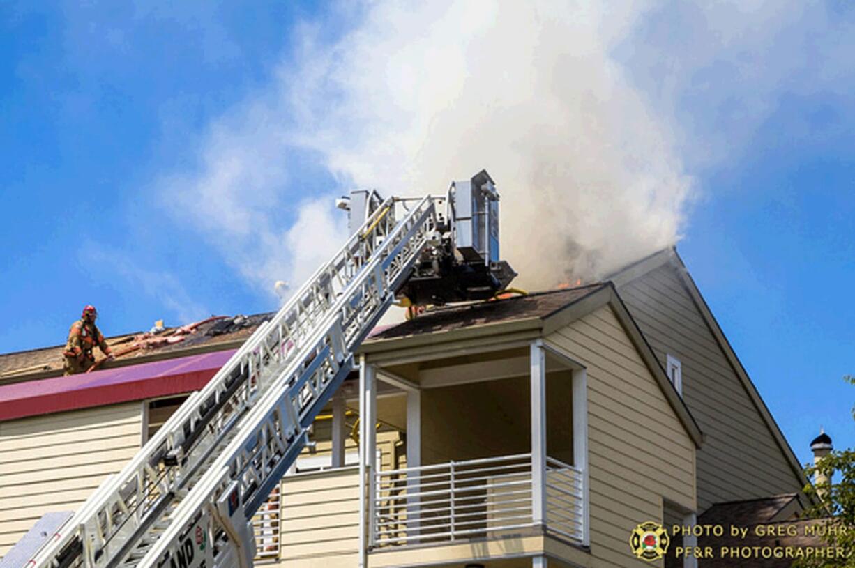 Vancouver firefighters helped at this Hayden Island condo blaze on Sunday afternoon.