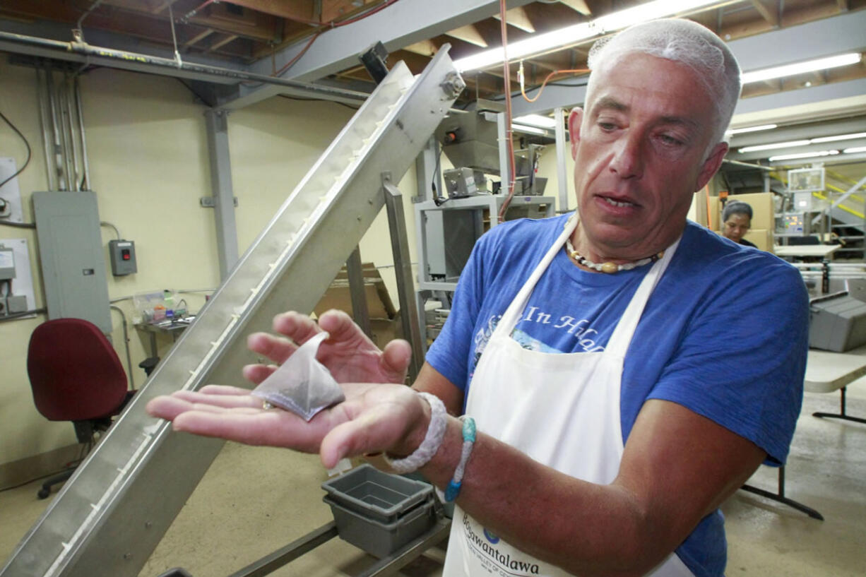 Self-taught tea expert David DeCandia, 53, who drinks three gallons of tea a day, explains how his company, Coffee Bean &amp; Tea Leaf, makes a variety of brews at the firm's processing facility in Camarillo, Calif.