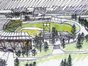 A preliminary sketch of a stadium that was proposed to be built at Clark College.