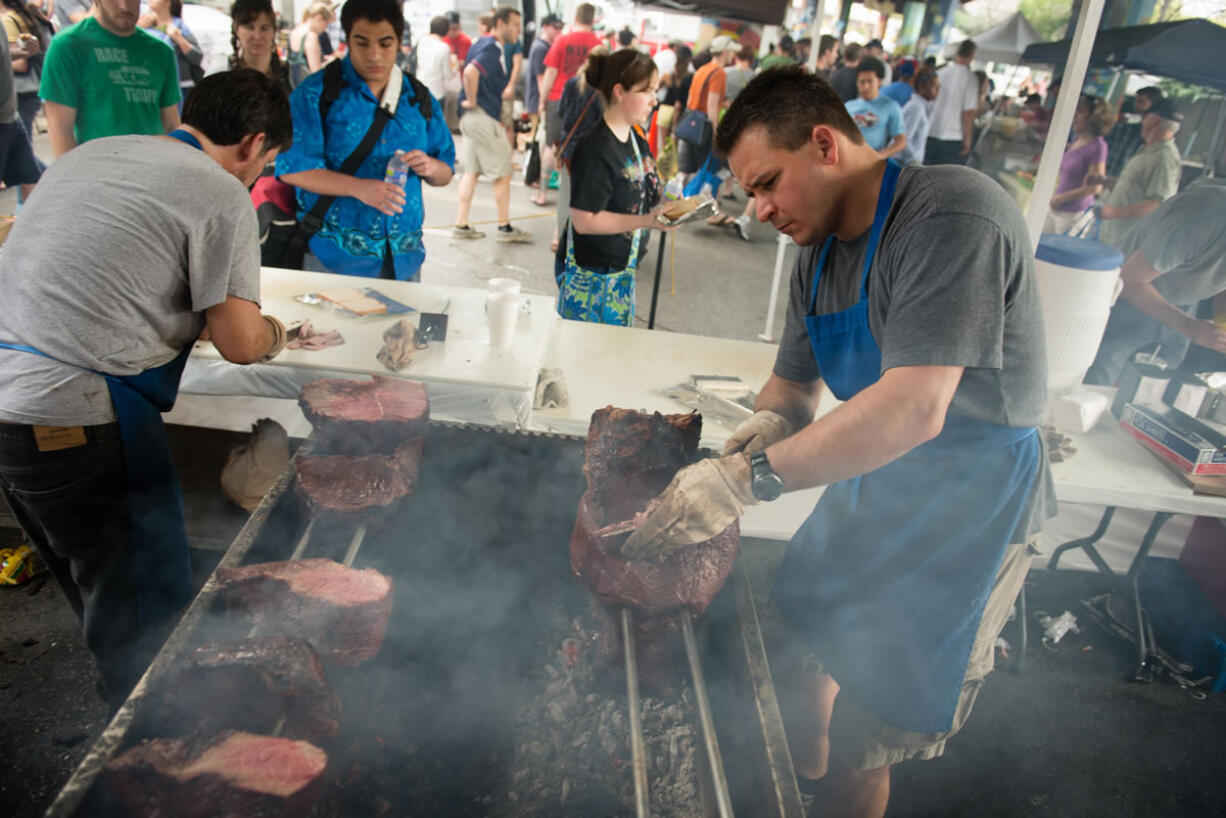 Michael Shores, right, is the owner of Beef Barons, a fixture at the Baltimore Farmers Market &amp; Bazaar on Sundays.