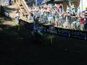 Ryan Villopoto pumps his fist in the air after winning the Washougal National for the first time Saturday.