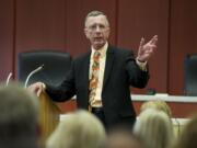 Clark County Superior Court candidate Judge John Wulle , pictured here at a candidate forum in July,  was unseated in this week's primary election by lawyer David Gregerson.