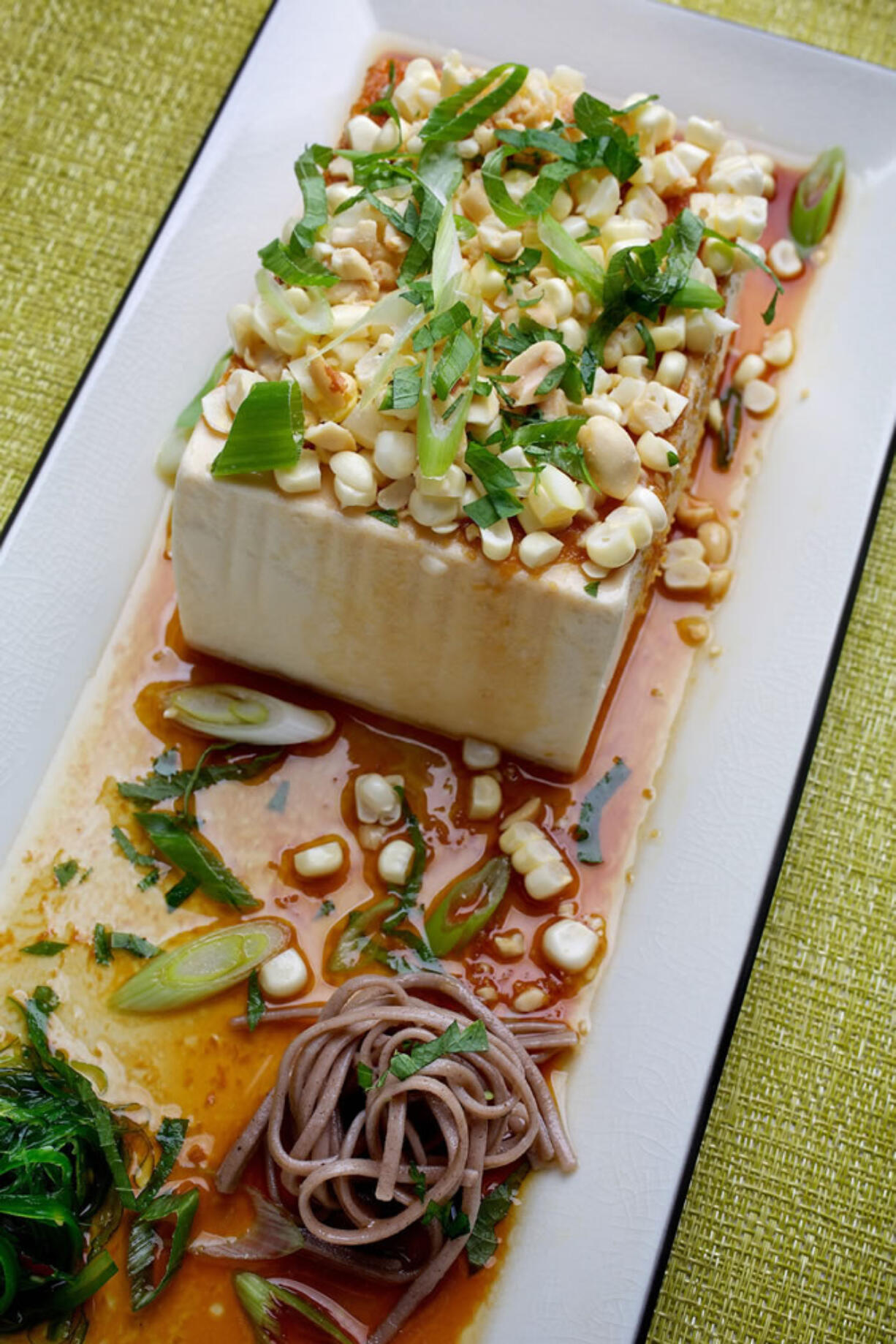 Chilled Tofu With Spicy, Crunchy Topping.