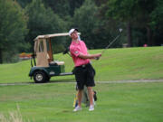 Brian Humphreys watches his chip shot land on the 15th green during the Hogan Cup Saturday, at Riverside Golf and Country Club.