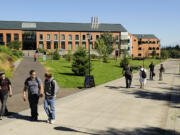 Students make their way between classes at Washington State University Vancouver at the start of the 2010 school year.