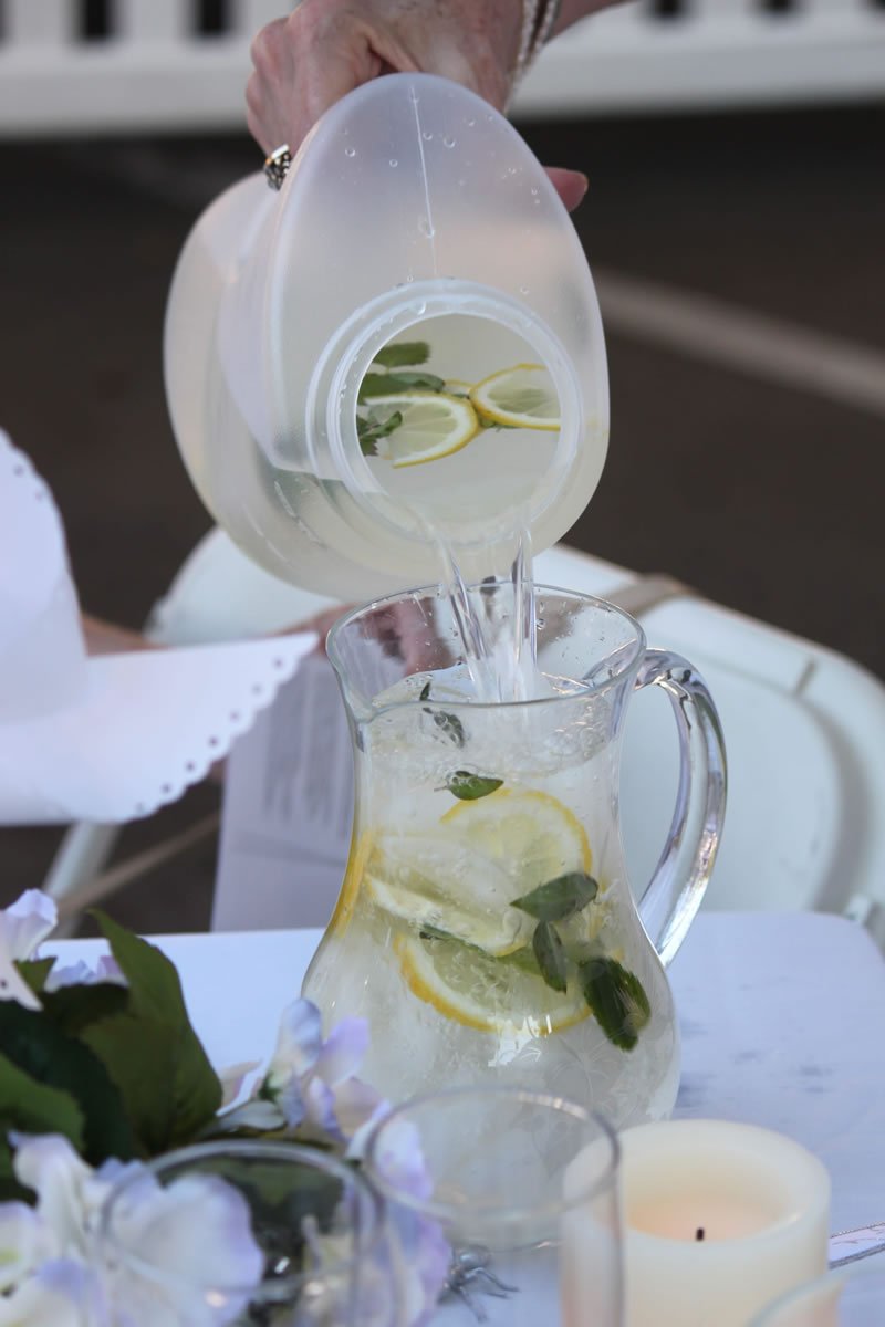 At the Camas-Washougal Soroptimists' table, refreshments with hints of lemon and herbs were poured into delicate glass pitchers.