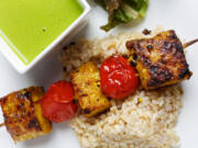 Tempeh Kebabs With Minty Cilantro-Lime Sauce.