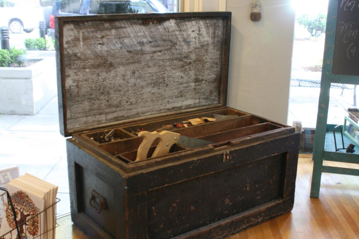 This tool box used by John Zeigler, a millwright at the Camas paper mill from the 1920s to 1950s, will be sold to the highest bidder during a silent auction. Organized by Camas Antiques, the bidding period ends Sept.