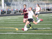 Mika Norrish netted a goal for Camas in the first minute of Saturday's game against Enumclaw, at Doc Harris Stadium.