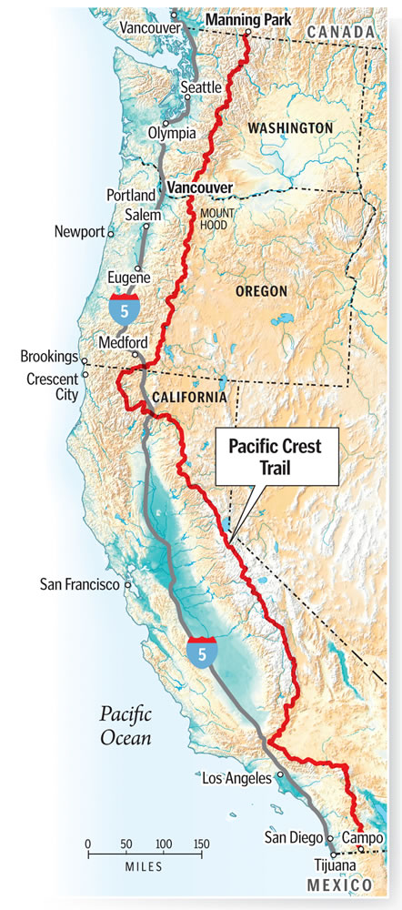 The Pacific Crest Trail stretches more than 2,600 miles from Mexico to Canada.