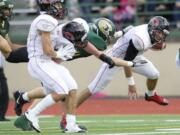 Camas linebacker Michael Digenova returns an interception against Evergreen at McKenzie Staduim, Friday, October 11, 2013.