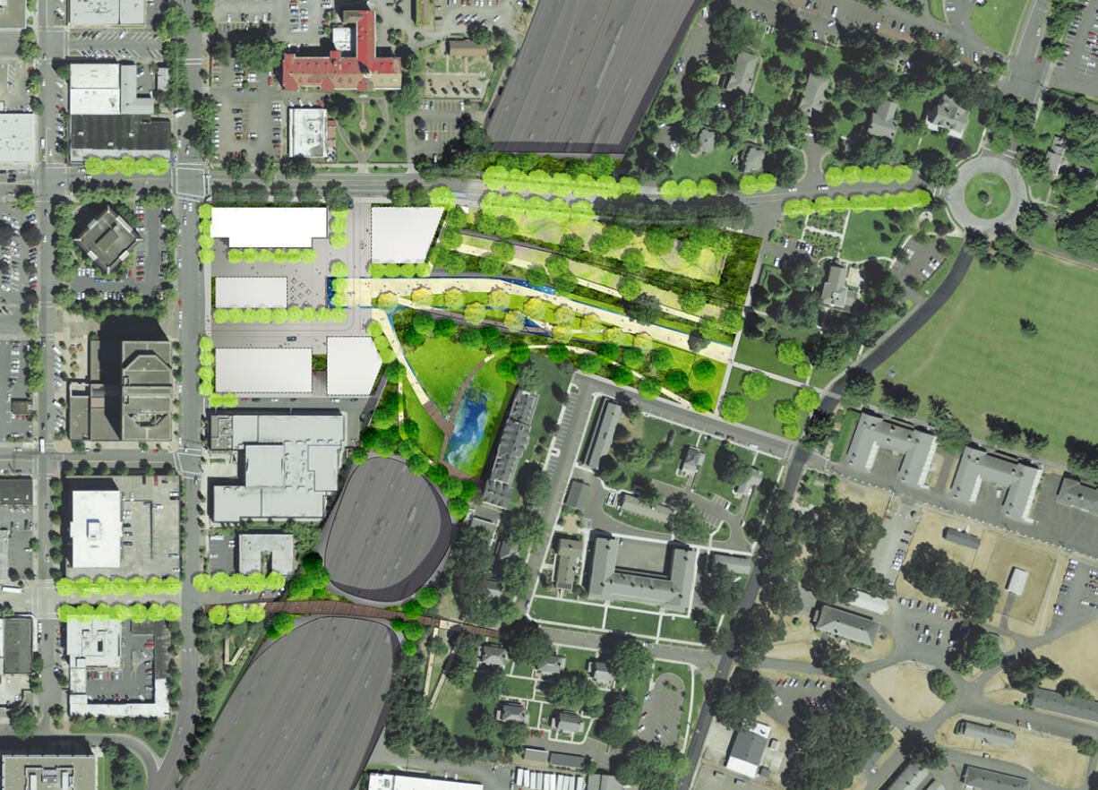 As originally envisioned, a cap over Interstate 5 would connect downtown with the historic Fort Vancouver National Historic Site.