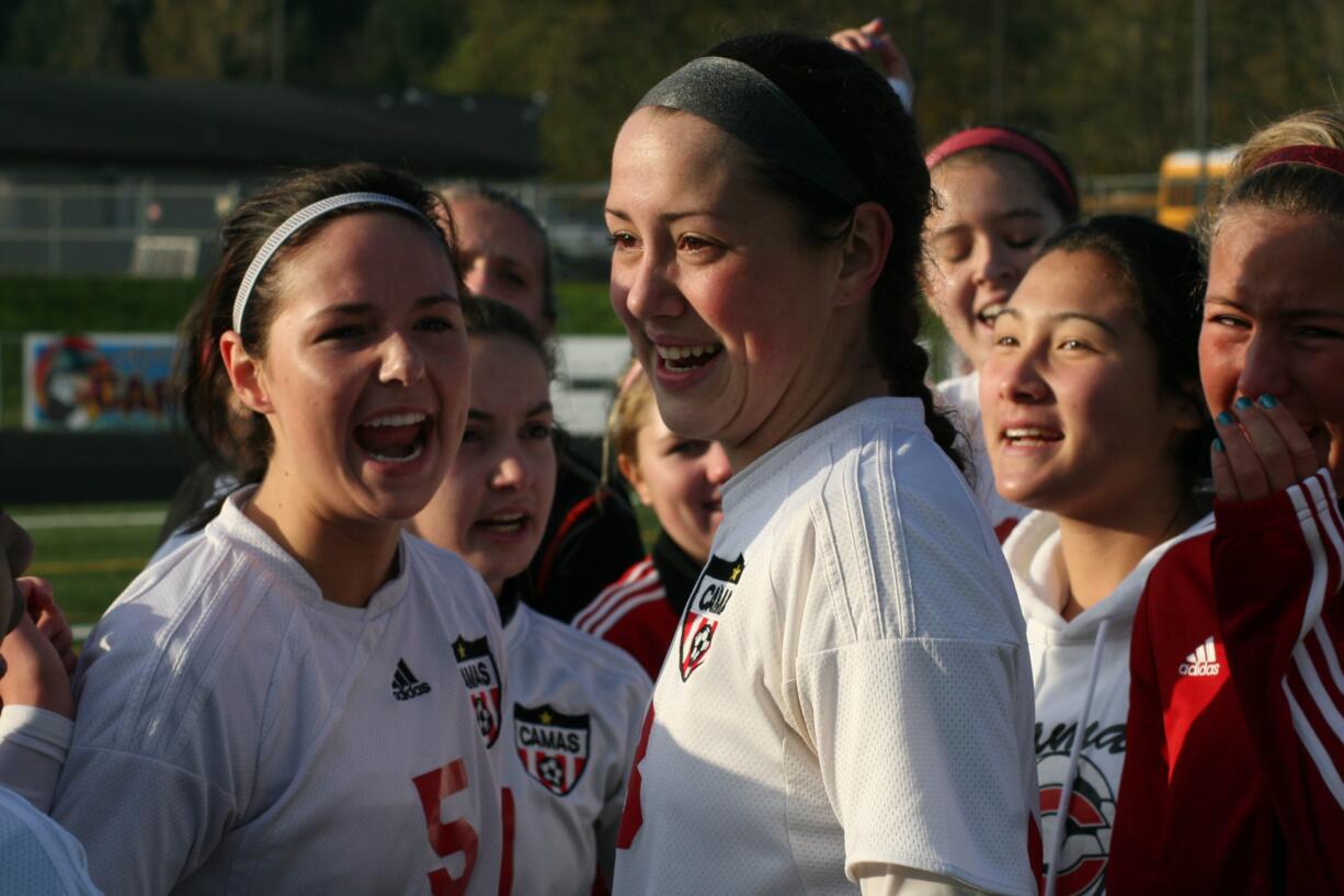 The Camas girls soccer players shed tears of joy after defeating Mead in a shootout Saturday, at Doc Harris Stadium.