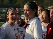 The Camas girls soccer players shed tears of joy after defeating Mead in a shootout Saturday, at Doc Harris Stadium.