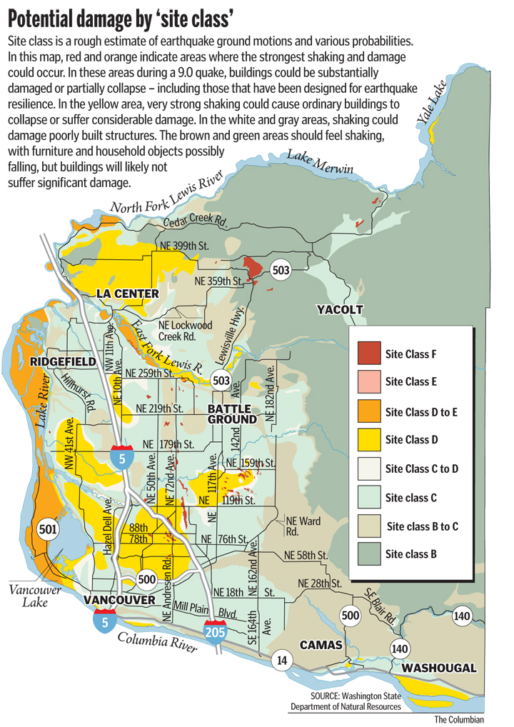 Potential for earthquake damage across Clark County; click to enlarge.