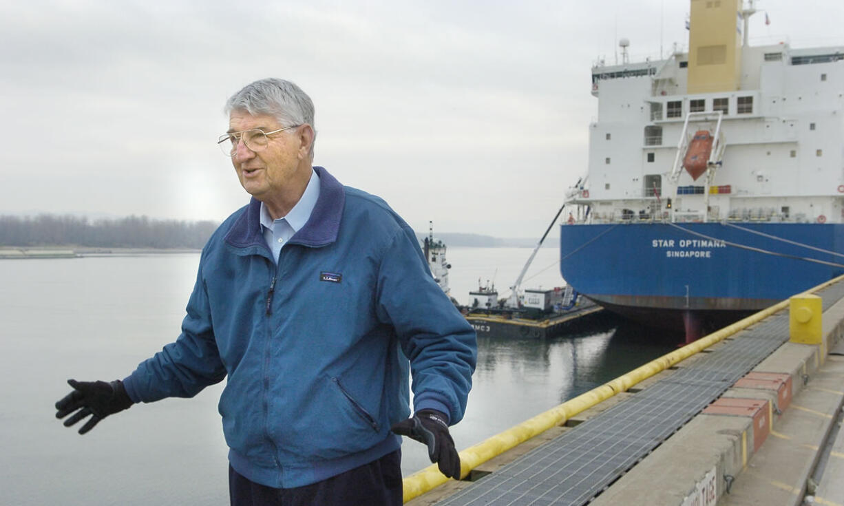 Bob Moser, pictured in 2005 at the Port of Vancouver, where he served as a port commissioner for 18 years.