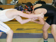 Sophomore Tanner Baldwin (right) snagged two victories for the Washougal wrestling team Friday, at La Center High School.