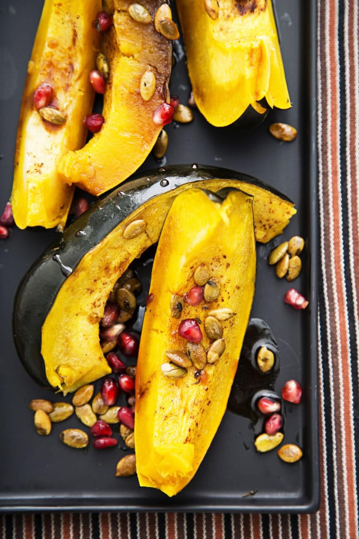 Roasted Acorn Squash With Pumpkin Seeds and Pomegranate