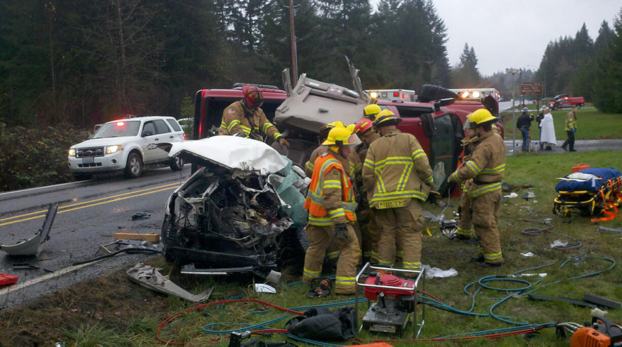 An Amboy woman had to be extricated from her vehicle by firefighters after this Sunday morning collision north of Battle Ground.