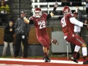 Washington State&#039;s Parker Henry (29) celebrates a defensive play against Stanford on Oct. 31 in Pullman. Henry ranks fourth on the team with 69 tackles headed into the Sun Bowl against Miami on Dec. 26.