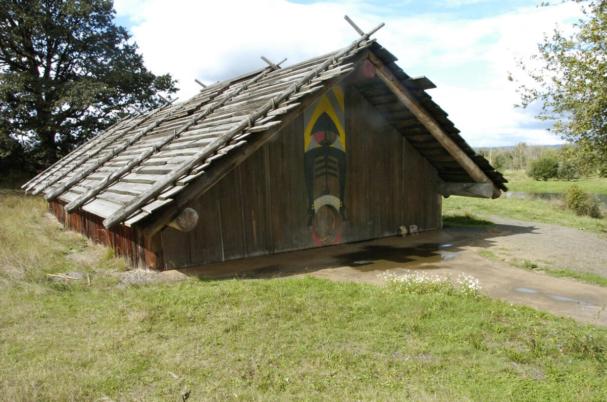 The Cathlapotle Plankhouse greets visitors near the entrance of the Carty Unit trail at the Ridgefield Wildlife Refuge.