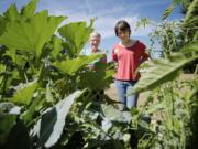 Bethel church member Geni Hammer, left, and master gardener and gardening mentor Eve Hanlin admire the richness of the Bethel Community Garden.