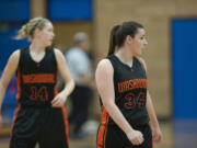 Washougal's RaeAnn Allen (14) and Alyssa Blankenship (34) are helping to lead the team this year, as seen Thursday night, Dec. 3, 2015 at Mountain View High School.