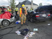 A three-vehicle collision Wednesday evening blocks the intersection of Northeast 119th Street and 132nd Avenue.