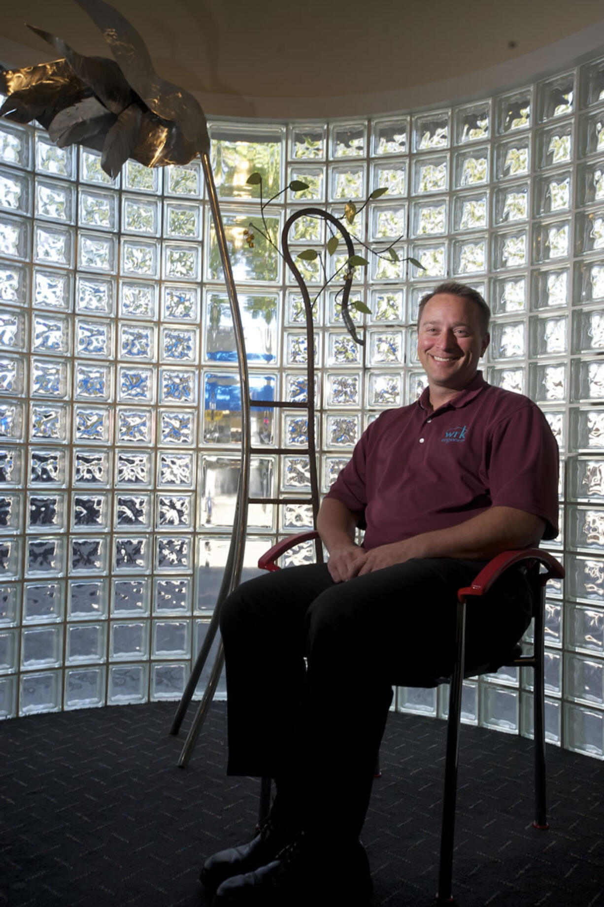 Owner Brian Knight, owner of WRK Engineers, in the lobby of his company's office in downtown Vancouver.