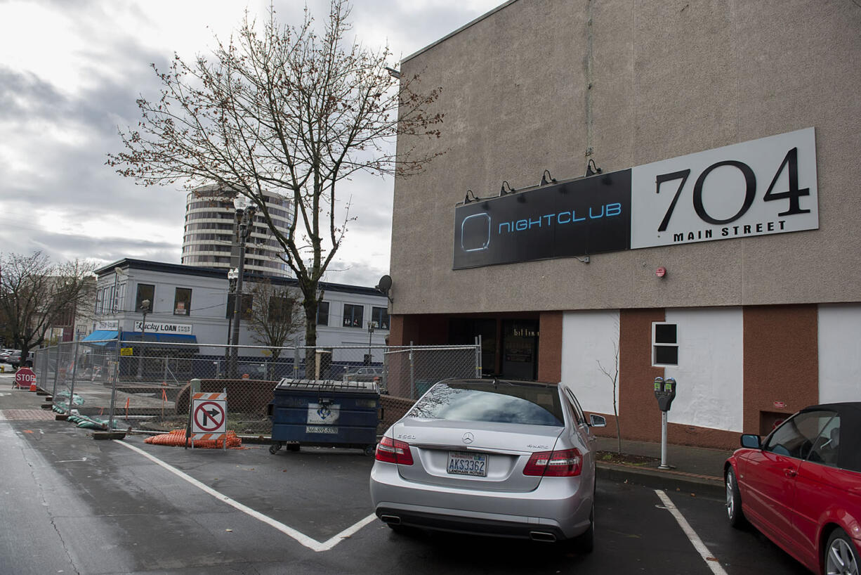 C-Tran construction is seen next to the Q Nightclub at 704 Main St. in Vancouver on Dec. 4.