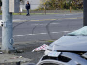 The Mazda sedan created &quot;critical speed scuffs&quot; as it drifted sideways across Highway 99, said sheriff's Sgt. Dennis Pritchard.