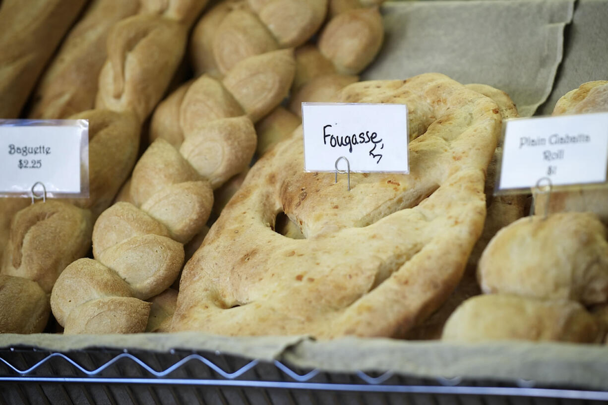 Rustic breads on display at the Bleu Door Bakery.