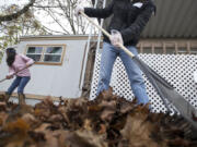 Cornerstone Christian School sixth grader Marry Williams, 12, rakes leaves as part of her community service hours required by her school.