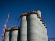 Construction continues on a cluster of silos at United Grain Corp.