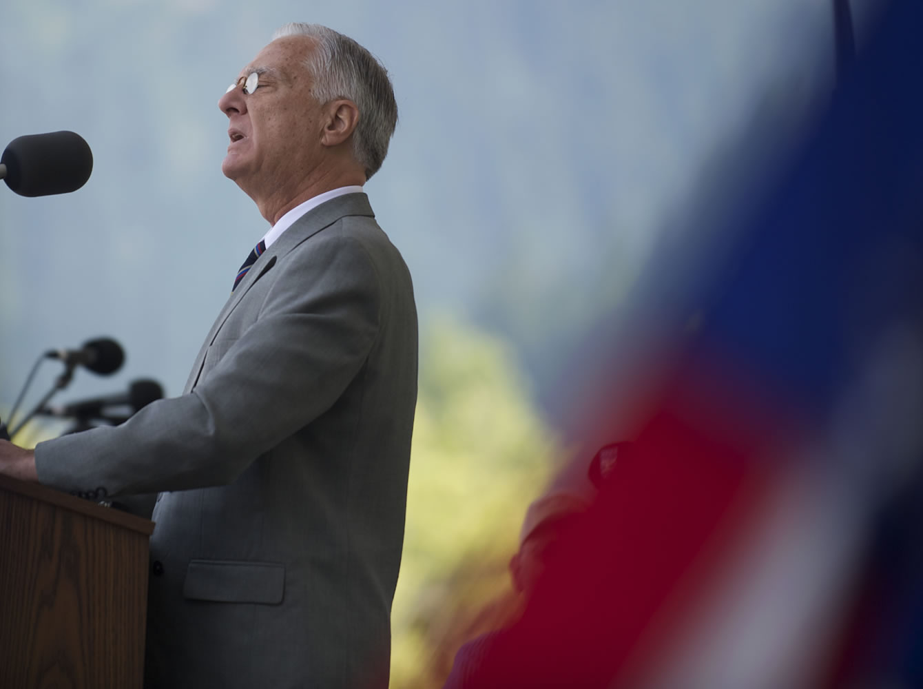 Gary Stamm, a Franklin D. Roosevelt impersonator, delivers the same speech the then-president gave at Bonneville Dam's dedication in 1937.