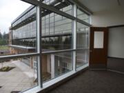 The view from a west-facing window inside the media center of the new Henrietta Lacks Health and Bioscience High School, which opens in the fall.