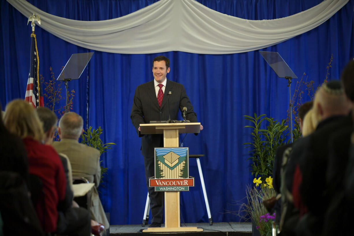 Vancouver Mayor Tim Leavitt delivered the State of the City address on Wednesday at the Water Resources Education Center.